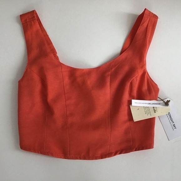 Corset top, linen blend, sleeveless cropped elasticized smocked back top Med NWT - Picture 1 of 4